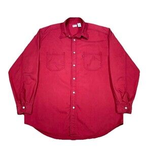 Levi's Mens XL Red Heavy Cotton Rivet Button Workwear Chore Shirt Vintage 1990s